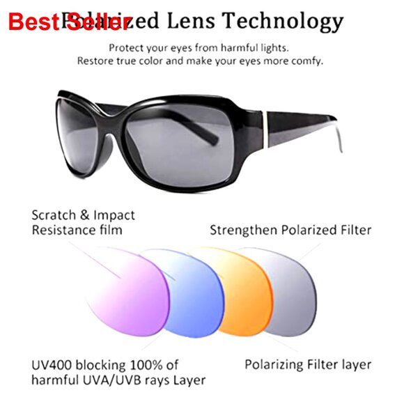 Polarized Oversized Rectangle Sunglasses, UV400 Protection, Large Wrap Frame